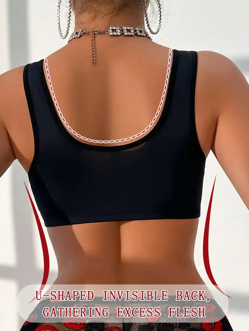 1pc Sexy Red Lips Geometric Pattern Knit Bra